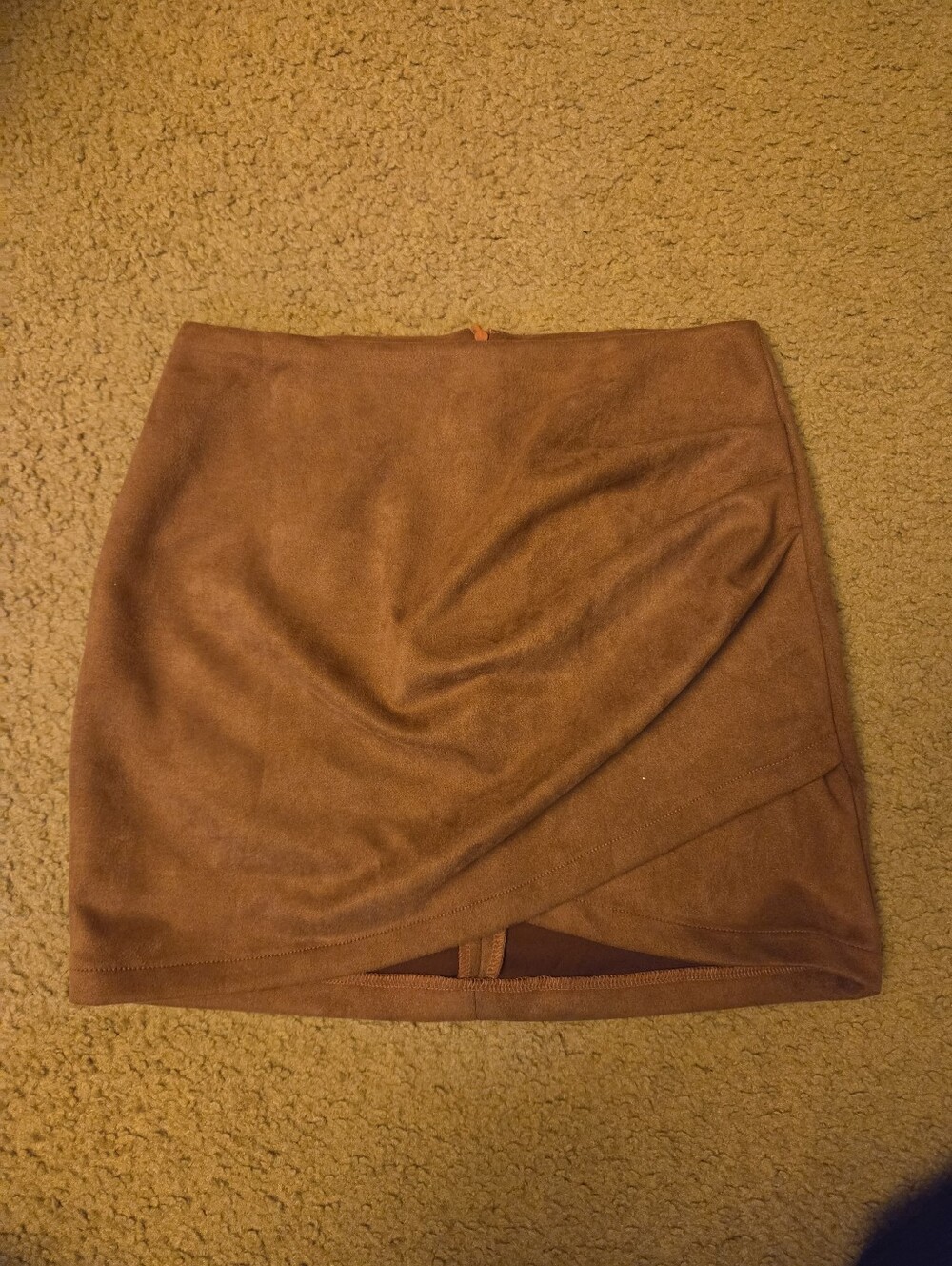 Brown Faux Suede Wrap-Front Mini Skirt
